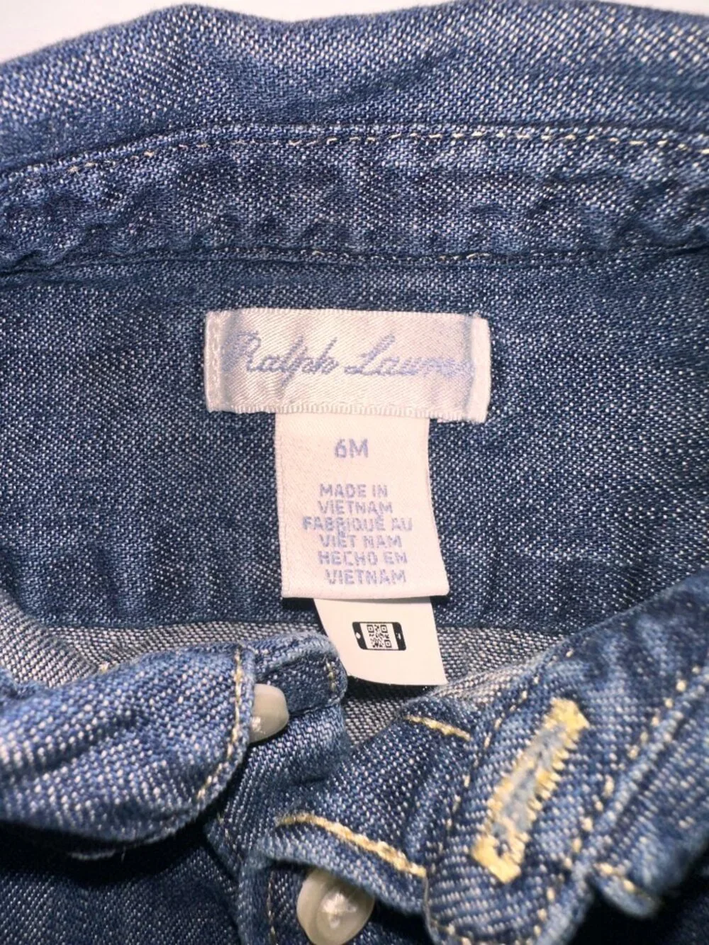 Ralph Lauren infant Girls 6M Denim Dress embroidered pony button front #631